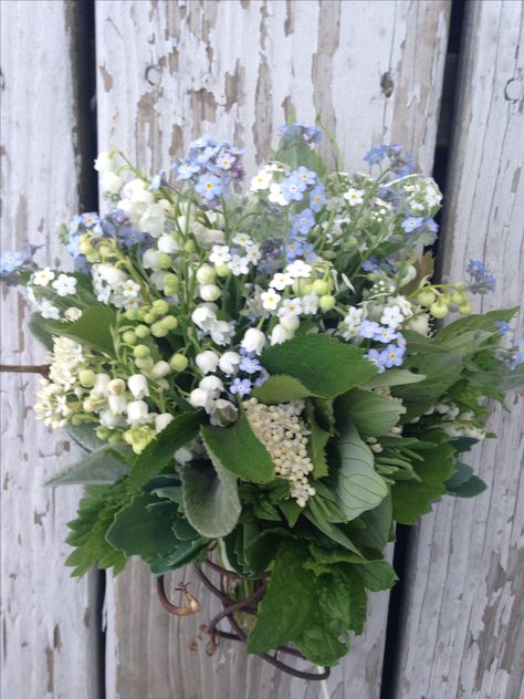 Mini bouquet of forget me nots and lily of the valley Bouquet Of Forget Me Nots, Flower Bouquet Forget Me Not, Lily Of The Valley Lavender Bouquet, Lily Of The Valley And Forget Me Nots Bouquet, Garden Flower Bouquet Wedding, Forget Me Not Floral Arrangement, Forget Me Not And Lily Of The Valley Bouquet, Lily Of The Valley Forget Me Not, Wedding Bouquet With Forget Me Not