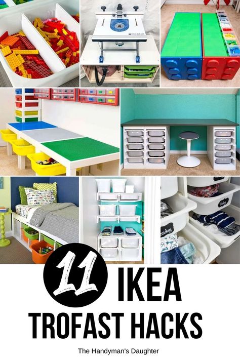 Ikea Trofast Bins, Wall Mounted Storage Bins, Ikea Trofast Storage, Trofast Ikea, Ikea Toy Storage, Kids Storage Furniture, Diy Drawer Dividers, Diy Custom Closet, Window Seat Storage