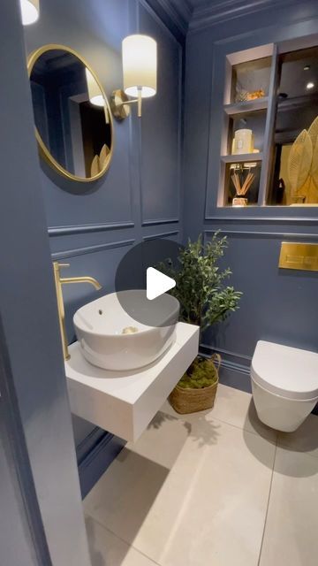 Kate Clarkson on Instagram: "Me - does a reel which shows our colour drenched WC.  What feels like everyone - “what colour is it?”  💙💙💙  Would you go so bold in such a small space?  Happy weekend everyone! xxxxx  #colourdrenching #colourdrench #winedark #navycolour #darkblue" Shower Room Colour Schemes, Colourful Small Bathroom, Small Toilet Room Downstairs Loo, Colour Drenched Bathroom, Small Bathroom Colours, Loft Toilet, Colorful Small Bathroom, Spa Like Master Bath, Spa Like Master