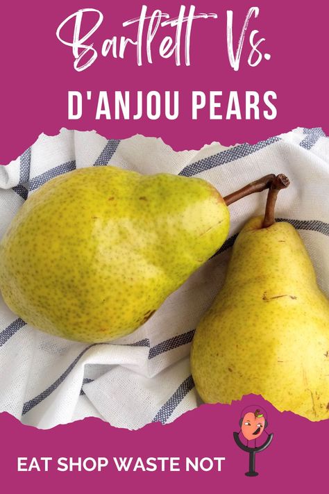 two pears with the words Bartlett vs. D'Anjou pears D'anjou Pear Recipes, Pear Varieties, Bartlett Pears, Pear Recipes, Yummy Salad Recipes, What Is The Difference Between, Delicious Salads, Salad Recipe, Salad Recipes