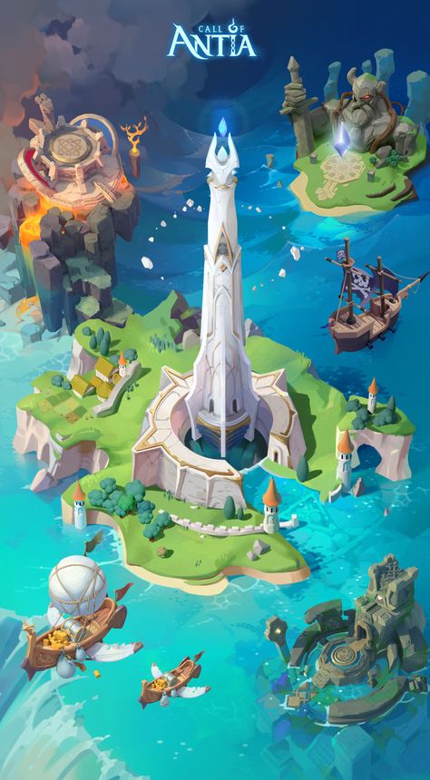 ArtStation - Explore the interface of Call of Antia Environment Map, Game Background Art, Fantasy World Map, Isometric Art, Isometric Illustration, Game Illustration, Game Background, Game Concept Art, Fantasy Places