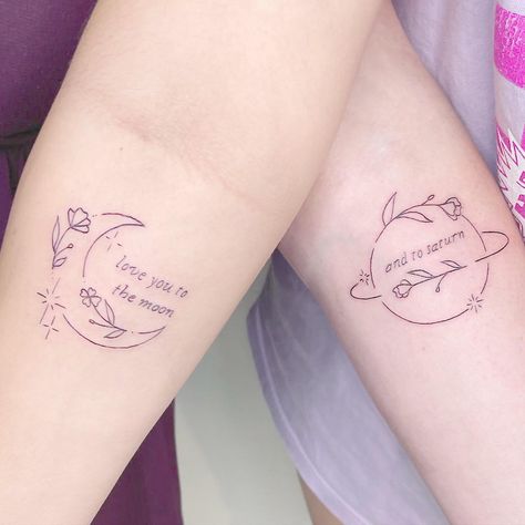 Moon And Saturn Outfit Taylor Swift, Taylor Swift Mom And Daughter Tattoos, Moon And Saturn Tattoo Taylor Swift Matching, Matching Tattoos For Grandma And Granddaughter, Moon And To Saturn Tattoo, Swiftie Tattoo, To The Moon And Back Tattoo, Moon And To Saturn, Luna Tattoo