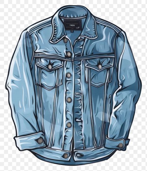 Denim Jacket Illustration, Jean Jacket Aesthetic, Jacket Illustration, Jacket Aesthetic, Clothes Drawing, Drawing Png, Shirt Drawing, Aesthetic Sticker, Blue Denim Jacket