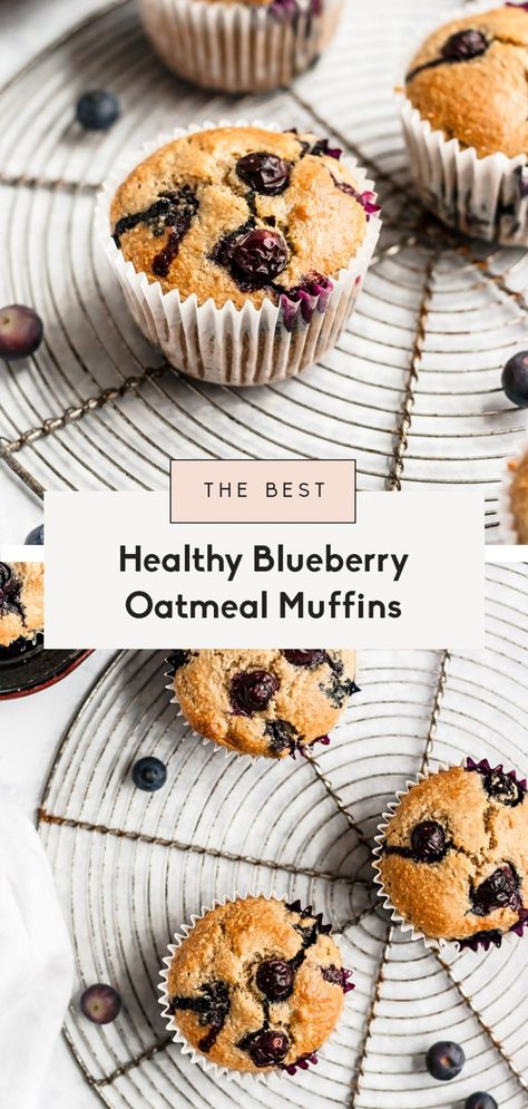 The best healthy blueberry muffins you'll ever make! These blueberry oatmeal muffins are naturally sweetened, dairy free and made with a mix of almond flour and oat flour to keep them gluten free. A nutritious, kid-friendly breakfast or snack! Ambitious Kitchen Muffins, Oatmeal Muffins Gluten Free, Healthy Blueberry Oatmeal, Oatmeal Blueberry Muffins Healthy, Blueberry Muffin Bread, Raisin Oatmeal, Pancakes Protein, Flax Eggs, Gluten Free Blueberry Muffins