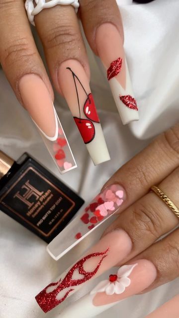 Valentines Nail Art Designs, Acrylic Nail Designs Coffin, Manikur Kuku, Gel Paint, Valentine Nail Art, Nail Drawing, Glamour Nails, Nail Designs Valentines, Dope Nail Designs