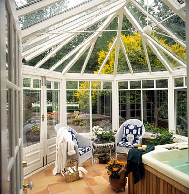 Adding A Sunroom, Solarium Room, Modern Sunroom, Hot Tub Pergola, Ideas Terraza, Pergola Decorations, Curved Pergola, Hot Tub Room, Sunroom Decorating