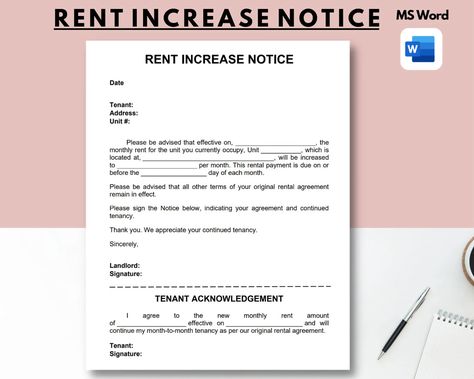 Rent Increase Notice Rent Increase Letter Rent Increase - Etsy Philippines Dec 8, Ms Word, Rental Property, Being A Landlord, For Rent, Philippines, United States, The Unit, Quick Saves