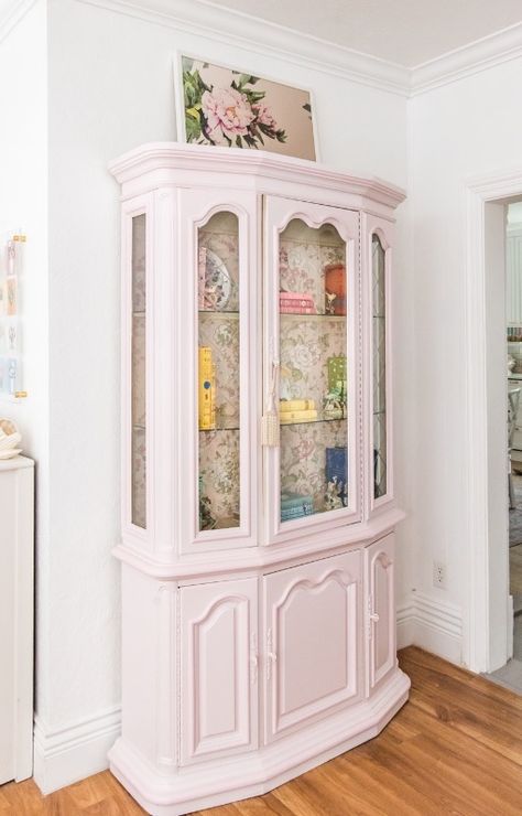 Glam Hutch, How To Display China In Cabinet, Grand Millennial China Cabinet, Painting A China Cabinet, Traditional China Cabinet, Pink China Cabinet, Painted China Cabinet Ideas, China Cabinet Ideas, French Provential China Cabinet Redo