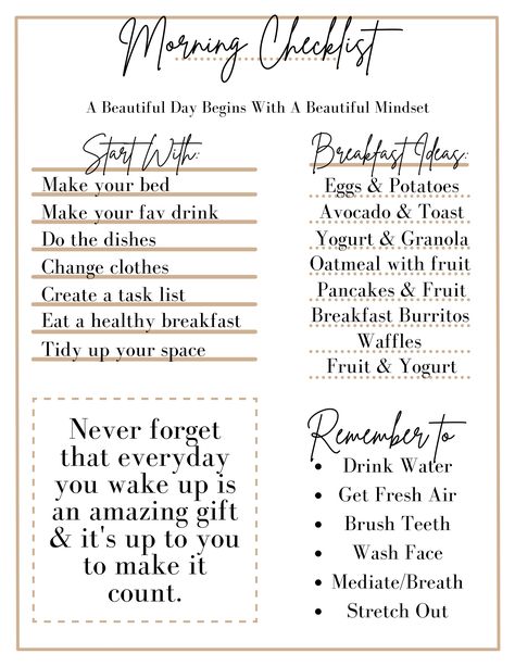 Self Care Checklist For Moms, Routines For Moms Stay At Home, Morning Routines For Moms, Productive Morning Routine Before Work, Before Work Routine Mornings, Healthy Mom Routine, Morning Routine Stay At Home Mom, Work Day Routine Schedule, How To Be A Productive Stay At Home Mom