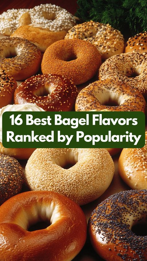 A variety of popular bagel flavors arranged on a table, featuring plain, sesame, and everything bagels with different spreads and toppings. Homemade Bagel Flavors, Toppings For Bagels, Bagels Flavors, Unique Bagel Flavors, Bagel Flavor Ideas, Flavored Bagels, Bagel Recipe Ideas, Bagels Toppings, Bagel Spread Recipes