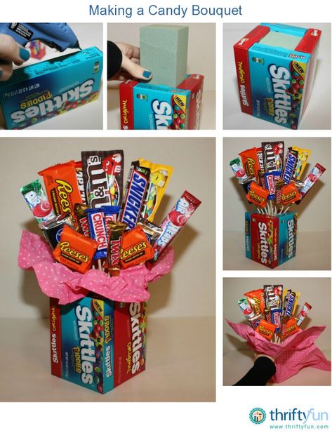 This guide is about making a candy bouquet. A fun gift to create for a special candy lover. Hadiah Diy, Hadiah Valentine, Kerajinan Diy, Baskets Ideas, Anniversaire Diy, Candy Bouquets, Homemade Candy, Hari Valentine, Kraf Diy