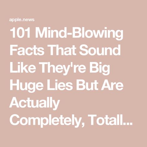 101 Mind-Blowing Facts That Sound Like They're Big Huge Lies But Are Actually Completely, Totally, 100% True — BuzzFeed Funny Random Facts Hilarious, Random Fun Facts Mind Blowing, Weird But True Facts, Cool Facts Mind Blowing, Interesting Fun Facts, Funny Facts Hilarious, Random Facts Mind Blowing, Crazy Facts Mind Blowing, Weird Facts Random