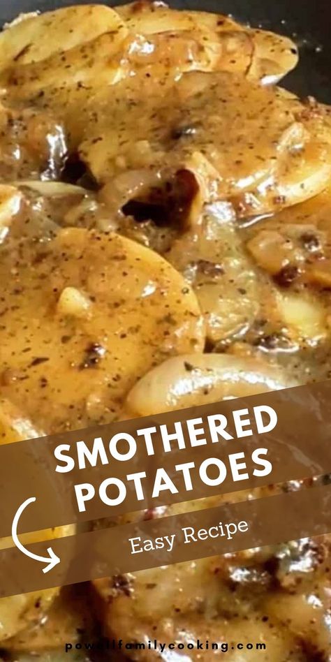 Make homemade Southern smothered potatoes with onions using this easy recipe. This comforting dish combines tender potatoes and savory onions, cooked in bacon grease for a rich and flavorful meal. Perfect for family gatherings or weekday dinners, our guide provides all the tips and tricks to create a delicious, homemade dish that everyone will love. Southern Potatoes, Southern Recipes Dinner, Potatoes With Onions, Smothered Potatoes, Potatoes With Bacon, Southern Recipe, Southern Recipes Soul Food, Potato Recipes Side Dishes, Potato Sides