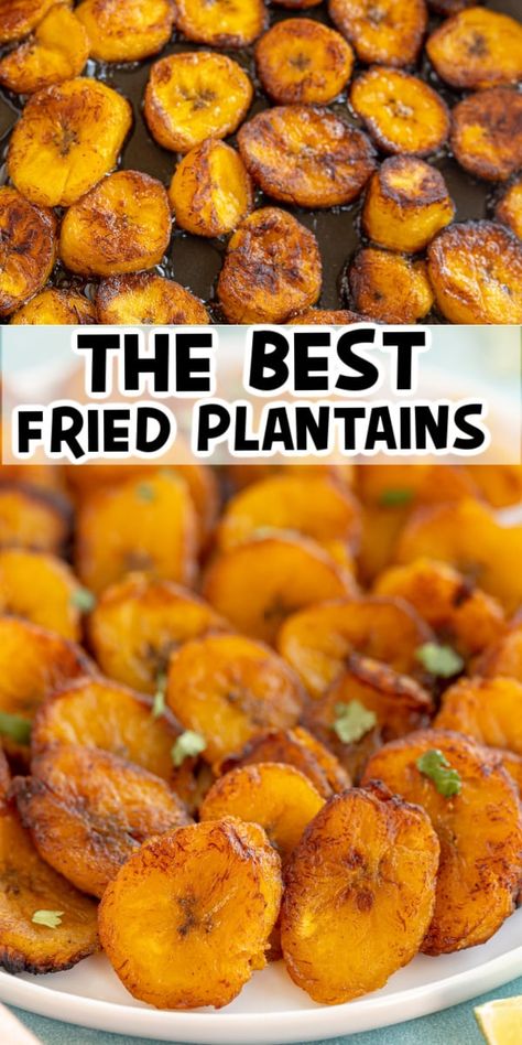 The best sweet fried plantains recipe! So easy to make in a pan on the stove! The perfect side to so many different meals! Recipe With Plantains, Mexican Plantain Recipes, How To Cook Plantains Healthy, Best Plantain Recipe, Pan Fried Banana Recipes, Recipe For Plantains, Yuca Root Recipes, Recipes Using Plantains, Sweet Fried Plantains Recipes