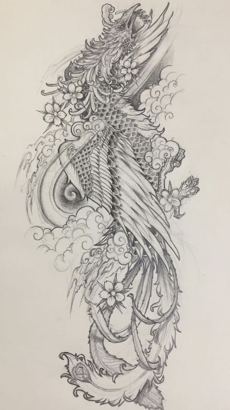 Japanese Phoenix Tattoo Design, Phoenix Tattoo Sleeve, Japanese Tattoo Meanings, Japanese Phoenix Tattoo, Phönix Tattoo, Pola Tato, Phoenix Tattoo Design, Irezumi Tattoos, Initial Tattoo