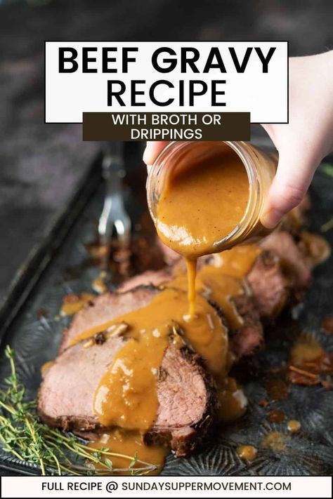 Brown Gravy Recipe Pot Roast Gravy From Drippings, Beef Gravy Recipe Easy, Gravy With Beef Broth, Beef And Brown Gravy, Roast Beef Gravy Recipe, Gravy For Beef, Beef Gravy From Drippings, Homemade Beef Gravy, Pot Roast Gravy