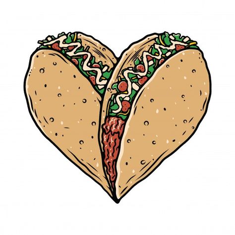 Taco Heart, Taco Tattoos, Mexican Graphic Design, Lover Illustration, Taco Food, Taco Love, Food Tattoos, Mexican Culture Art, Taco Lover