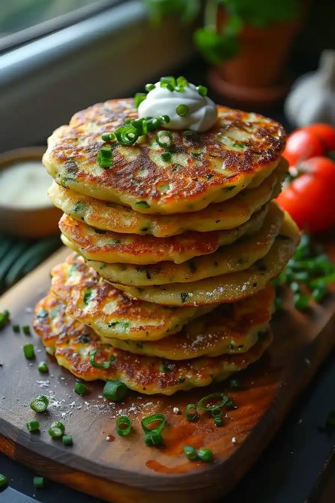 Discover the joy of making Savory Zucchini Pancakes with this simple recipe. It combines fresh zucchini, aromatic herbs, and cheesy goodness for a deliciously healthy meal. Ideal for breakfast, lunch, or a light dinner. Dive into healthy eating with this low-carb delight! Savory Breakfast Low Carb, Healthy Sunday Breakfast, Zucchini For Breakfast, Tuesday Meals, Zucchini Pancakes Recipe, Healthy Zucchini Recipes, Zucchini Breakfast, Zucchini Recipes Dessert, Vegetable Pancakes