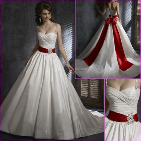 Captain America Bride..add mini shields to the middle of the bow and the front of the sash Wedding Dresses Red, Snow White Wedding, Superhero Wedding, Red Bridal Dress, Red Wedding Dress, Red Wedding Dresses, White Wedding Dress, Ivory Wedding Dress, Maid Dress