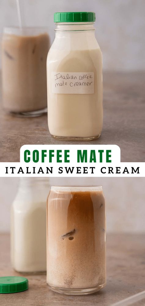 This easy Italian coffee mate creamer is a simple and delicious creamer to make for the week! Sweet Cream Recipe, Flavored Coffee Creamer Recipes, Coffee Concoctions, Homemade Creamer, Homemade Coffee Creamer Recipe, Diy Coffee Creamer, Tea Lattes, Coffee Syrups, Simple Syrups