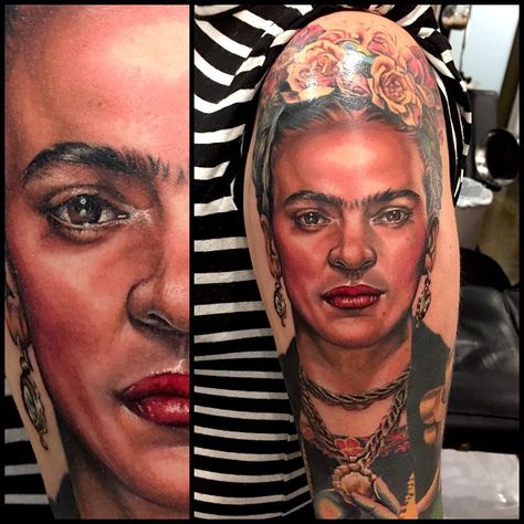 Haven't done a colour portrait in awhile... Here's a fresh frida kahlo that I did on Nicky today. She's abit red the poor dear but u get the idea... Colour Portrait, Australian Tattoo, Colorful Portrait, Body Tattoos, Tattoo Artist, Portrait Tattoo, Tattoo Artists, Melbourne, Tattoos