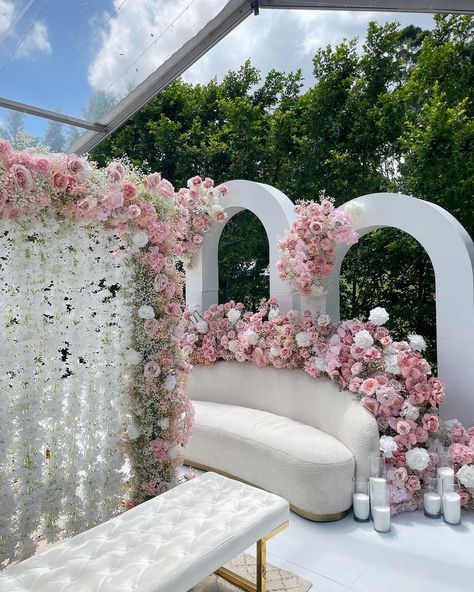 A beautiful floral outdoor #nikkah ceremony 💕💕 Styling, decor and florals by @museweddingsandevents Couple @saribyaaar @kieshatseros Venue @urbantadka_sydney Flooring by @ido_dancefloors Marquee by @marquee_empire Videography @tahataqiproductions DJ @djnavv Nikkah Event Decor, Nikah Venue Decor, Masjid Nikkah Decor, Nikkah Inspo Decor, Outside Nikkah, Pink Engagement Decor, Nikkah Curtain, Outdoor Nikkah Decor, Nikkah Decor Ideas