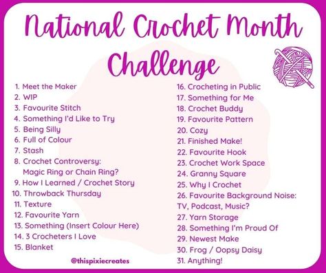 Participating in the National Crochet Month Challenge June Crochet Challenge, Crochet Challenge Projects, Crochet Challenge 30 Day, Outfit Prompts, Lace Crochet Scarf, 2024 Resolutions, Crochet Challenge, Crocheting Tips, 2024 Crochet