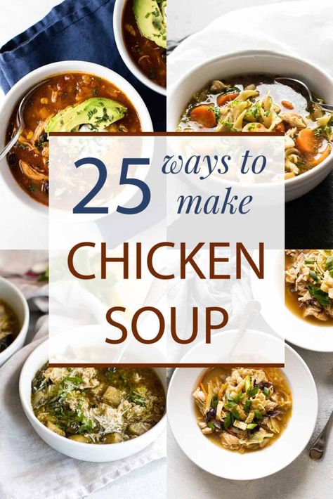 25 Comforting Chicken Soup Recipes #cooking #soup #chicken #chickensoup #comfortfood #cooking #recipes #lunch #dinner Poblano Chicken Enchiladas, Fall Recipes Easy, Pasta With Olive Oil, Cozy Soup Recipes, Dinner Recipes Pasta, Side Dishes Salads, Poblano Chicken, French Soup, Soup Chicken