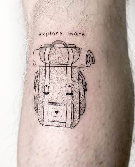 Simplistic Travel Tattoo, Backpacking Tattoos For Women, Travel Patchwork Tattoo, Adventure Travel Tattoos, Patagonia Tattoo Ideas, Train Tattoo Ideas, Adventurer Tattoos, Tattoo Designs Travel, Prague Tattoo Ideas