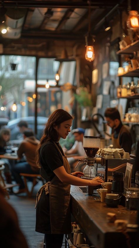 Barista Making Coffee: A focused barista diligently prepares a fresh cup of coffee in a bustling urban cafe. #barista #coffee #cafe #espresso #machine #aiart #aiphoto #stockcake ⬇️ Download and 📝 Prompt 👉 https://ayr.app/l/pSvZ Barista Making Coffee, Urban Cafe, Diy Kombucha, Barista Cafe, American Cafe, Cafe Barista, Vietnamese Iced Coffee, Coffee Shop Photography, Barista Coffee