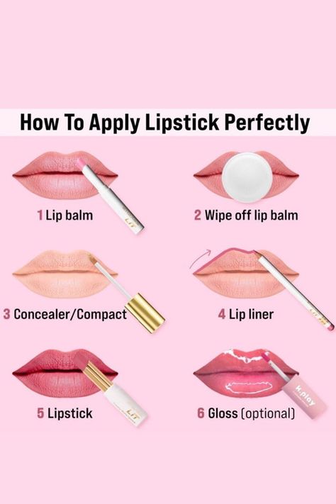 Apply Lipstick, Lipstick Hacks, Makeup Order, Lipstick Tutorial, Simple Makeup Tips, Makeup Artist Tips, Lip Makeup Tutorial, Makeup Help, Quick Makeup