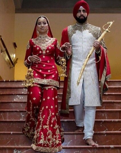 Sikh Wedding Dress, Punjabi Wedding Dress, Wedding Suits For Bride, Punjabi Wedding Suit, Bridal Suits Punjabi, Bride Suit, Sikh Bride, Red Bridal Dress, Couple Wedding Dress