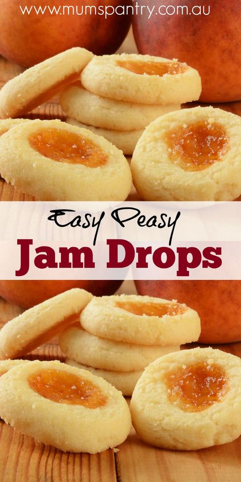 Jam Drops - Mum's Pantry Coconut Jam Drops, Jam Drops Recipe, Jam Drop Biscuits, Jam Drops, Easy Custard, Easy Jam, Food Cookies, Custard Powder, Drop Biscuits