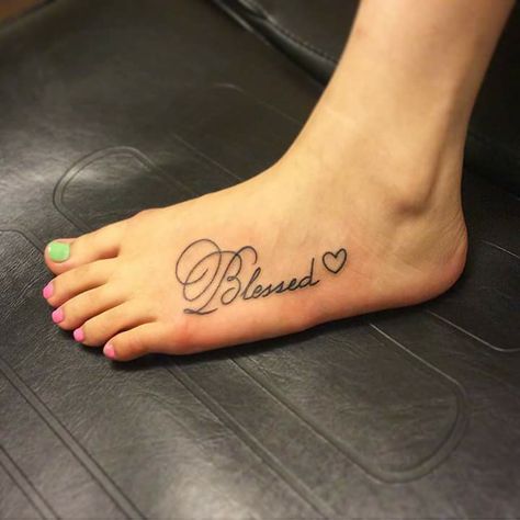 Blessed Blessed Tattoo With Cross, Blessed Leg Tattoo, Cross Blessed Tattoo, Blessed Ankle Tattoo, Blessed Tattoo For Women, Blessed In Cursive Tattoo, Blessed Tattoo, Blessed Tattoos, Spiritual Tattoos