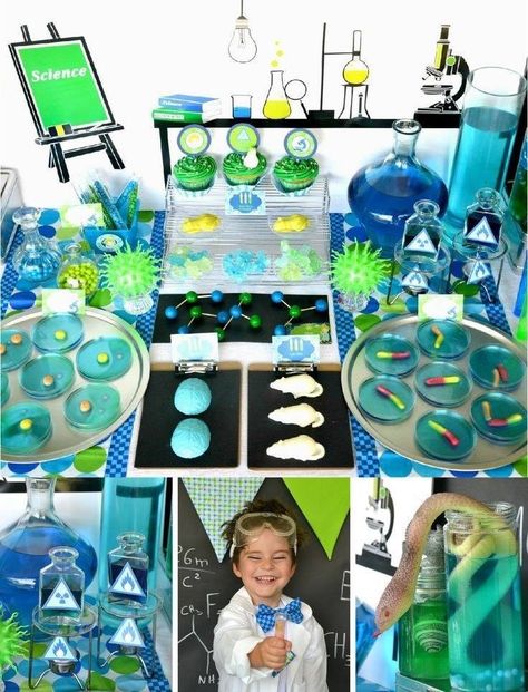 Science Party Food, Mad Scientist Birthday Party, Science Party Favors, Science Party Decorations, Science Themed Party, Science Birthday Party Ideas, Scientist Birthday Party, Mad Scientist Birthday, Science Birthday Party