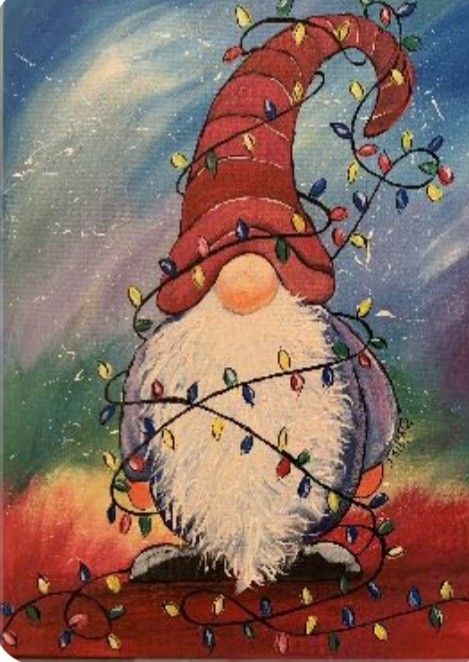 Gnome Painting Tutorial, Gnome Painting, Gnome Ideas, Gnome Paint, Tutorial Painting, Xmas 2022, Gnome Pictures, Gnome Tutorial, Christmas Canvas Art