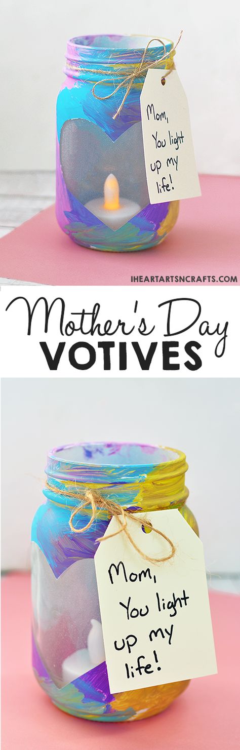 Mother's Day Mason Jar Votives...How cute and so easy to make!! Kids Crafts Toddlers, Mason Jar Craft, Easy Mother's Day Crafts, Mother's Day Projects, Mothers Day Crafts For Kids, Birthday Crafts, Diy Mothers Day Gifts, Mother's Day Diy, Fathers Day Crafts