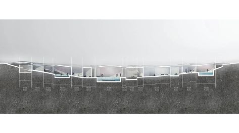 Gallery of Korean Demilitarized Zone Underground Bathhouse Competition Winners Announced - 14 Bathhouse Architecture, Korea Building, Architecture Graphics, 2nd Place, Rat Race, North And South, Year 3, Architecture Illustration, Bath House