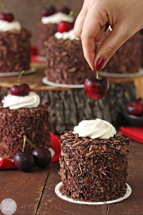 Black Forest Mini Cakes Mini Christmas Cakes, Mini Cake Recipe, Kek Lapis, Resipi Kek, Mini Torte, Chocolate Pastry, Forest Cake, Moist Chocolate Cake, Fancy Desserts