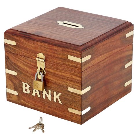 Seni Kriya, Donation Boxes, Safe Money, Wooden Piggy Bank, Money Saving Box, Wooden Money Boxes, Bank Money, Savings Box, Wooden Keepsake Box