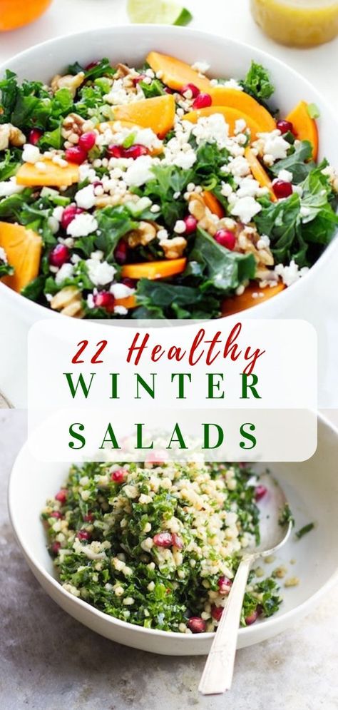 Looking for delicious and healthy winter salads that are perfect for a weeknight dinner or even parties?  Don’t miss these 22 Healthy Winter Salads!  I’ve got everything from hearty kale salads, to deliciously light salads with pomegranate.  Truly the best of the season!  #wintersalads #winter #healthyrecipes Prediabetic Salads, Sweet Salad Recipes, Light Salads, Kale Salads, Salade Healthy, Winter Salads, Winter Salad Recipes, Salad Buah, Healthy Holiday Recipes