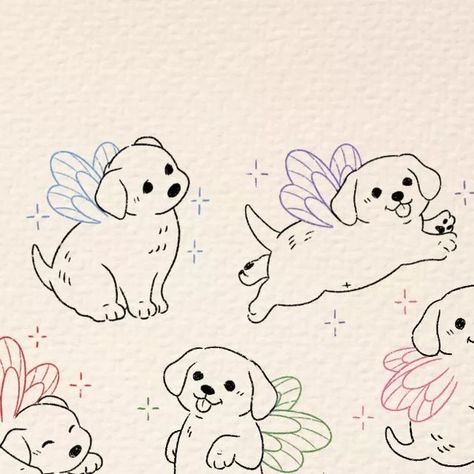 Matching Tattoos Dog, Fairy Puppy Tattoo, Dog With Fairy Wings Tattoo, Animated Dog Tattoo, Cute Dogs Tattoo, Butterfly And Dog Tattoo, Cute Puppy Tattoo, Dog Wings Tattoo, Kawaii Dog Tattoo