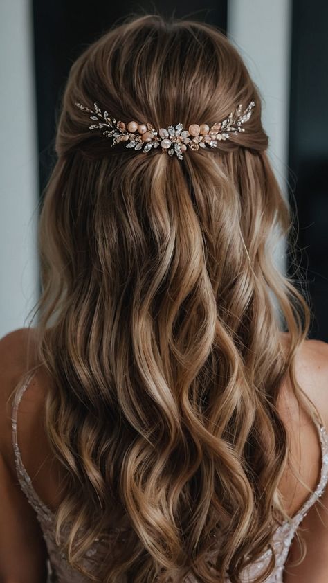 Bridal Hair For Thin Hair, Bride Hairstyles With Bangs, Easy Wedding Updos For Medium Hair, Bridesmaid Half Up Half Down Hair, Half Up Space Buns, Pinned Back Hair, Easy Bridesmaid Hairstyles, Wedding Hairstyles Thin Hair, Hair Pinned Back