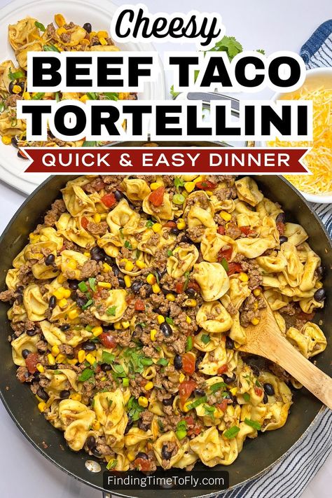 Beef Taco Tortellini Skillet is SOO delicious! Familiar taco flavors, savory beef, pillowy soft cheesy tortellini, all in one quick dish is heaven! This one-pan meal is super easy to make, delicious, & super convenient!! Taco Tortellini Casserole Different Mexican Dishes Tortellini Taco Pasta Easy And Fast Recipes Meals To Make With Ground Beef Tortellini Skillet Recipe With Ground Beef Ground Beef And Tortellini Beef And Tortellini Taco Pasta Skillet Beef Taco Skillet Mexican Skillet Super Easy Ground Beef Recipes, Taco Tortellini Casserole, Hamburger And Tortellini Recipes, Ground Beef And Tortellini Recipes, Hamburger Tortellini Recipes, Tortellini Recipes With Ground Beef, Ground Beef Tortellini Recipes, Beef Tortellini Recipes, Ground Beef Tortellini