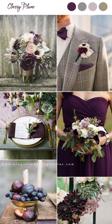 Plum Wedding Colors, Dark Purple Wedding, Purple Fall Wedding, Bridal Planner, Wedding Color Combinations, Wedding Color Scheme, Wedding Organizer Planner, Plum Wedding, Wedding Color Combos