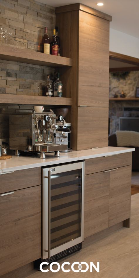 Kitchen Storage Cabinets Wall Shelves, Wet Bar Beside Fireplace, Coffee Alcohol Bar Ideas, Kitchen Coffee Bar Built In, Coffee And Liquor Bar Ideas, Coffee And Liquor Bar, Coffee Bar In Living Room, Alcohol Bar For Home, Coffee Wine Bar Ideas