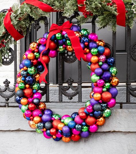 How To Make Pool Noodle Ornament Wreath Online | JOANN Noodle Christmas Wreath, Pool Noodle Christmas, Pool Noodle Christmas Wreath, Pool Noodle Wreath, Indoor Wreath, Christmas Tabletop Decor, Pool Noodle, Outdoor Wreaths, Pool Noodles