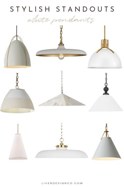 White Island Pendant Lights, White And Brass Kitchen Pendants, Dome Kitchen Pendant Lights, Casual Chandelier Kitchen, Kitchen Light Above Table, Family Room Pendant Lighting, Cone Shaped Pendant Lighting, Cone Pendants Over Island, Gold Light Fixture Kitchen Islands