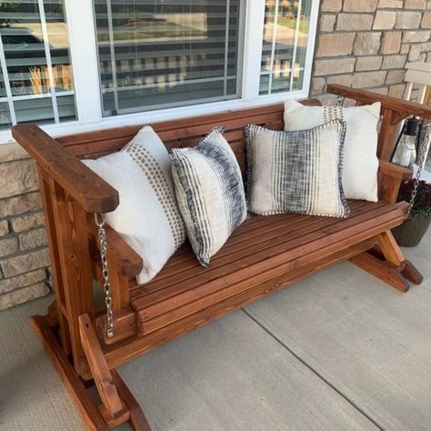 Custom Outdoor Furniture, Porch Glider, Build Outdoor Furniture, Wood Porch, Memorial Benches, Patio Glider, Outdoor Wood Furniture, Wood Patio Furniture, Cypress Wood