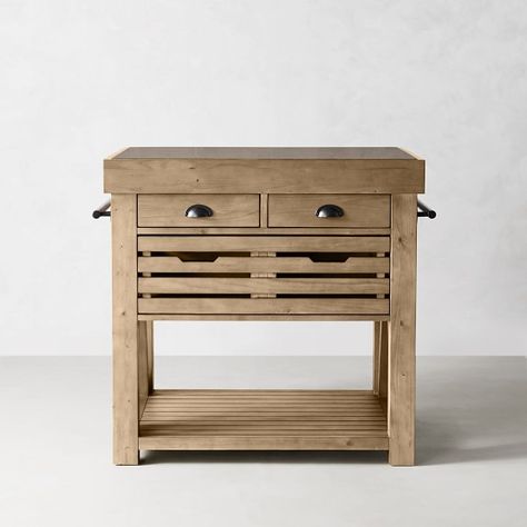 Kitchen Islands & Carts | Williams Sonoma Butcher Block Kitchen Cart, Cooper Kitchen, Kitchen Prep Table, Kitchen Work Station, Kitchen Carts, Double Islands, Slatted Shelves, Butcher Block Kitchen, Gray Polish